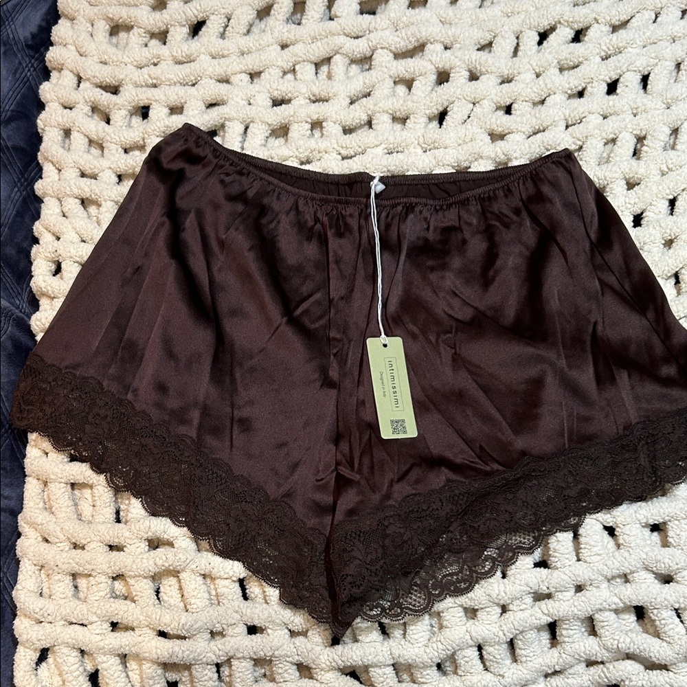 Brown Lace Trim Shorts